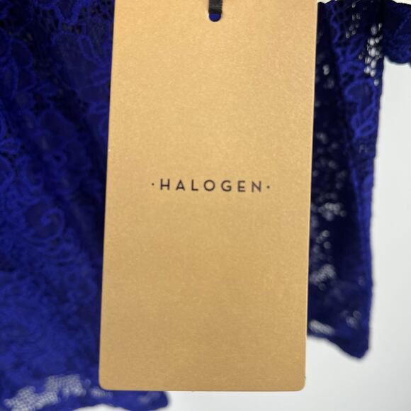 Halogen Blue Lace Tie Back Shirt Womens Size Medium Short Sleeves - Picture 5 of 7